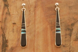 Calvin Begay Sterling Silver Genuine Acoma Jet Dangle Earrings